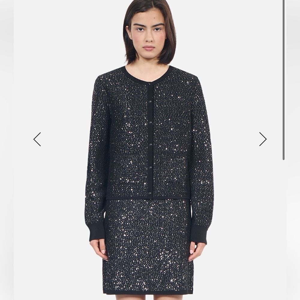 The Kooples BLACK SEQUINED KNIT CARDIGAN NWT